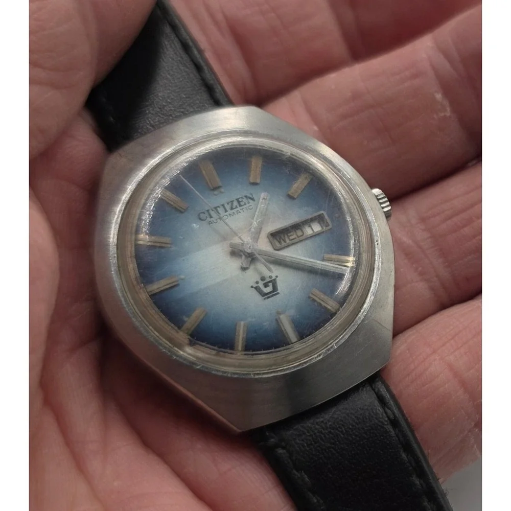 Vintage Citizen 61-8454 Automatic Blue Dial Day Date 17J Japan Men's Watch